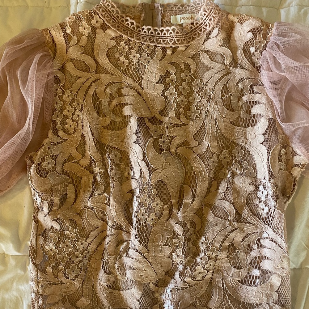 Peach Lace Top with Sheer Sleeves